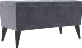 Bancheta Tapitata Mera, cu spatiu depozitare, Cenusiu, Stofa, 80 x 37 x 42 cm