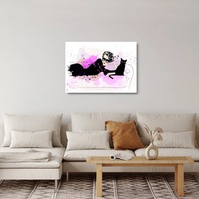 Tablou pe sticlă - Femeia cu pisică neagră (70x50 cm)