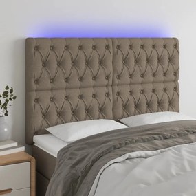 3122762 vidaXL Tăblie de pat cu LED, gri taupe, 144x7x118/128 cm, textil