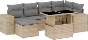 vidaXL Set canapele de grădină, 7 piese, cu perne, bej, poliratan
