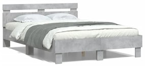 3207577 vidaXL Cadru de pat cu tăblie și LED, gri beton, 120x190 cm