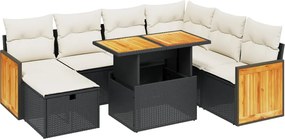 vidaXL Set mobilier de grădină cu perne, 8 piese, negru, poliratan