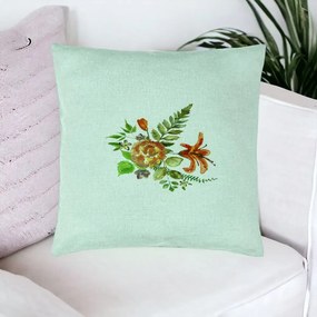 Perna Decorativa, Model Florale, 40x40 cm, Verde Menta, Husa Detasabila, Perna Inclusa, BEKZ®