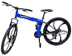 Bicicleta Caraiman, pliabila, roti 26 inch, cu dubla suspensie, frane pe disc, albastra, BC61
