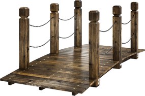 Outsunny Pod de Grădină din Lemn 1,51 m Pod Decorativ pentru Iaz Rustic cu Balustrade de Siguranță Carbonizat | Aosom Romania