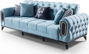 Canapea extensibila 3 locuri 225x89x90 cm – stofa albastra, detalii aurii – Salsa
