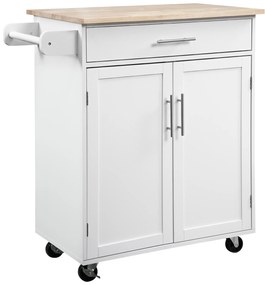 HOMCOM Cărucior de bucătărie pe roți cărucior de servire insulă de bucătărie cu sertar, dulap și suport pentru prosoape - alb | Aosom Romania