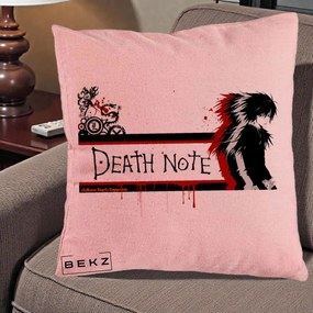 Perna Personalizata Death Note L Lawliet Rosu-Negru, 40x40 cm, Roz, Husa Detasabila, Perna Inclusa, BEKZ®