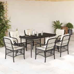 vidaXL Set mobilier de grădină cu perne, 7 piese, negru, poliratan