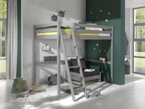 Set pat copii PINO supraetajat gri (140x200cm) și fotoliu canapea extensibil