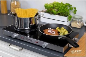Resigilat: Plită dubla cu infrarosu FIRST FA-5096-7, 2800W, Pana la 300°C, Termostat, Sticla ceramica, Negru/Inox