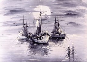 Tablou pe sticlă - Port marin, pictură în ulei (70x50 cm)