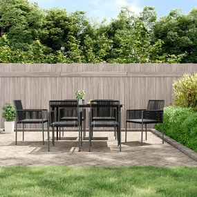 vidaXL Set mobilier grădină cu perne, 7 piese, negru, poliratan &amp; oțel