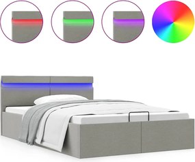 vidaXL Cadru pat hidraulic ladă LED gri deschis 140x200 cm textil