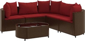vidaXL Set canapele de grădină cu perne, 6 piese, maro, poliratan