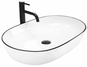 Lavoar pe blat Rea Cleo oval finisaj alb - negru 60 cm