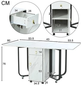 Masă de bucătărie versatilă și pliabilă, Alb+Negru | Aosom Romania