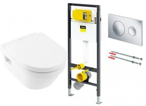 Set vas WC rimless suspendat, Villeroy&amp;Boch Architectura, cu capac inchidere lenta, rezervor si clapeta Viega Prevista