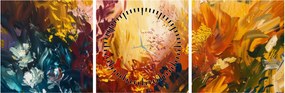Tablou - pictură abstractă de flori (cu ceas) (90x30 cm)