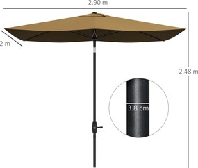 Outsunny Umbrelă de Grădină Dreptunghiulară, Umbrelă de Soare cu Manivelă și Deschidere Înclinată, 296x197x244.5 cm, Maro | Aosom Romania