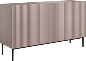Comodă Nicole 150 cm cu trei uși, fronturi riflate - roz antic MDF / picioare negre