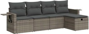 vidaXL Set canapea de grădină cu perne, 5 piese, gri, poliratan