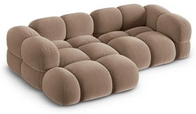 Colțar maro cu tapițerie din catifea (cu colț pe partea stângă/cu șezlong) Loretto – Cosmopolitan Design