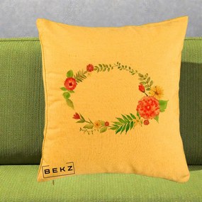 Perna Decorativa Coroana Florala Acuarela, 40x40 cm, Galben, Husa Detasabila, Perna Inclusa, BEKZ®