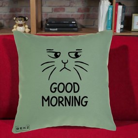 Perna Decorativa Pisica Morocanoasa Good Morning, 40x40 cm, Verde, Husa Detasabila, Perna Inclusa, BEKZ®