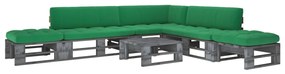 Set mobilier din paleti cu perne, 6 buc., lemn pin gri tratat Verde, colt + 2x mijloc + 2x suport pentru picioare + masa, Gri, 1