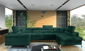 Canapea modulara, tapitata, extensibila, cu spatiu pentru depozitare, Thiago R01, Eltap (Culoare: Verde inchis / Gri deschis)