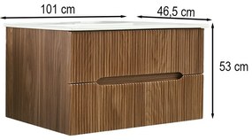 Mască de baie Trent 100 cu chiuvetă ceramică, 2 sertare, stejar apus de soare