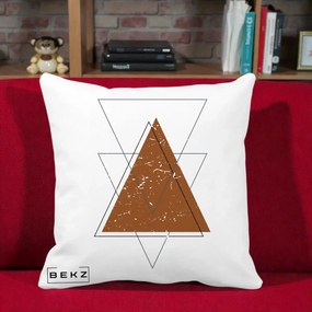 Perna Decorativa Geometric Triunghiuri Sacred, 40x40 cm, Alba Mata, Husa Detasabila, Perna Inclusa, BEKZ®
