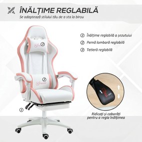 Vinsetto Scaun Da Gaming Ad Altezza Reglabil Piele Pu E Oțel Alb Roz | Aosom Romania