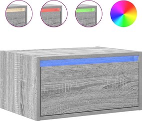 vidaXL Noptieră montată pe perete cu lumini LED, sonoma gri