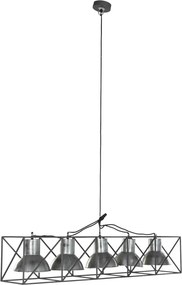 Lustră suspendată din metal, gri și negru, cu 5 brațe, 24 x 115 x 24 cm, „Charroux”