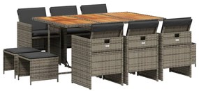 3210614 vidaXL Set mobilier de grădină cu perne, 11 piese, gri, poliratan