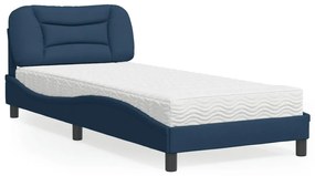 3208505 vidaXL Pat cu saltea, albastru, 90x190 cm, textil