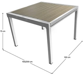 Masă de grădină extensibilă DARIO (alb oțel + gri) (pentru 4-8 persoane). 1091738