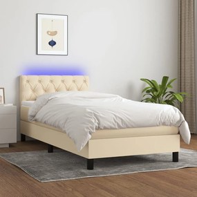 vidaXL Pat cu arcuri, saltea și LED, crem, 80x200 cm, textil
