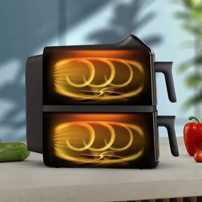 Friteuza verticala dubla cu aer cald Philips Dual Stack 4000 NA460/00, 2750 W, 10 l, 13 programe, 40-220°C, Sincronizare, Acoperire ceramică fara PFAS, Fereastra, Negru