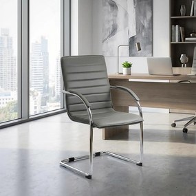 Scaun pentru așteptare gri OFF 835 din piele ecologică și cadru metalic cromat cu brațe