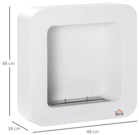 Semineu cu bioetanol de perete, incalzitor din metal, ardere de 2,5 ore, Acoperire 20m² cu rezervor de 1 l, 48x18x48cm alb HOMCOM | Aosom RO