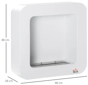 Semineu cu bioetanol de perete, incalzitor din metal, ardere de 2,5 ore, Acoperire 20m² cu rezervor de 1 l, 48x18x48cm alb HOMCOM | Aosom RO