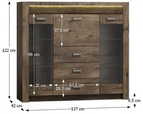 Comoda cu vitrina, frasin inchis, INFINITY 08