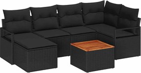 vidaXL Set de canapele pentru grădină 7 pcs Negru poliratan