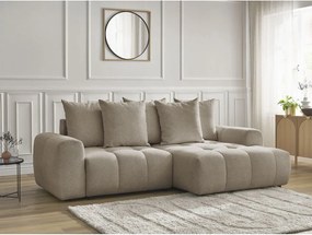 Colțar bej extensibil/cu spațiu de depozitare cu tapițerie din chenille (cu colț pe partea dreaptă/cu șezlong) Roxelane – Bobochic Paris