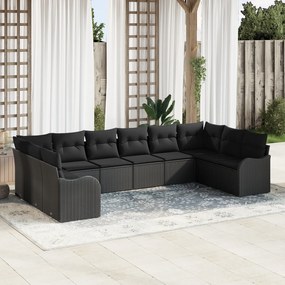 Set de canapea de grădină vidaXL 10 piese cu perne Negru Poliratan