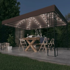 Pavilion cu siruri de lumini LED, gri taupe, 4x3 m Gri taupe, 3 x 4 m