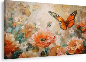 Tablou - Fluture și flori, pictură în ulei (90x60 cm)